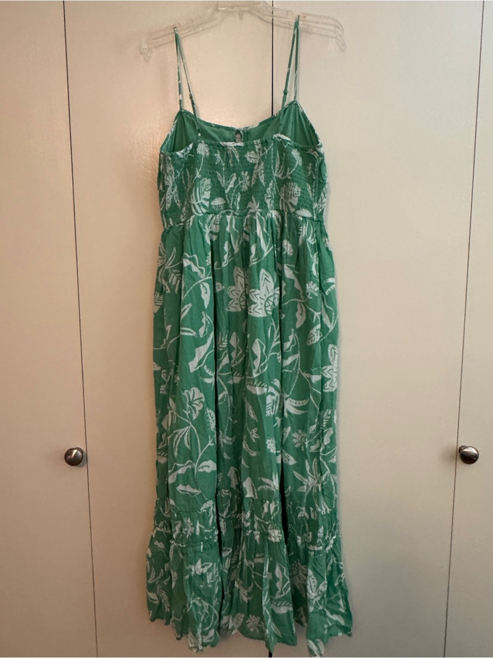 AE Green Tropical Midi Dress Flowy Tiered Beach Vacation Summer Large NWT - Picture 4 of 5